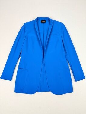 AKRIS Mulberry Silk Open Front Blazer Jacket Blue Luxury Designer Capsule